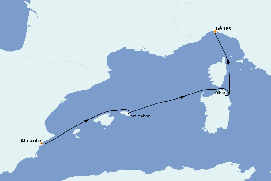 Itinerario del crucero Mediterráneo Occidental 3 días a bordo del MSC Opera
