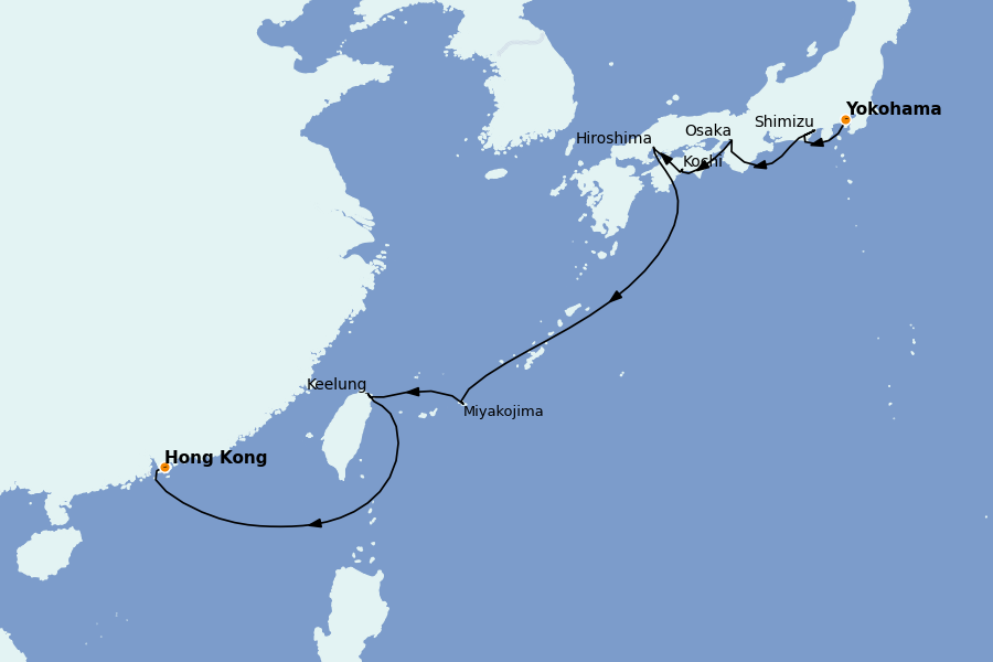 Itinerario del crucero China, Japón, Hong Kong, Taiwán, Corea del Sur 9 días a bordo del Norwegian Jade