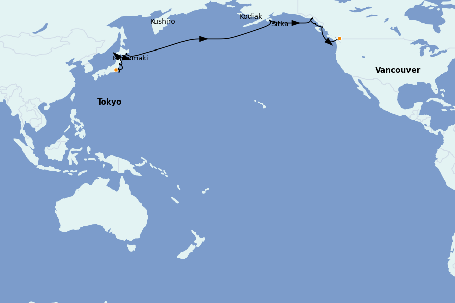 Itinerario del crucero Alaska, Canadá y Glaciares 21 días a bordo del Seabourn Encore