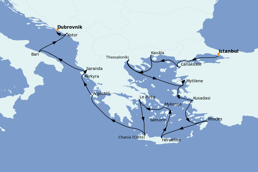 Itinerario del crucero Grecia y Adriático 17 días a bordo del Regatta
