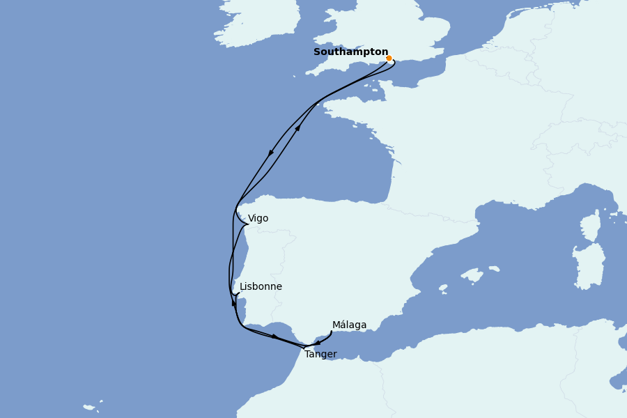 Itinerario del crucero Mediterráneo Occidental 10 días a bordo del Queen Anne