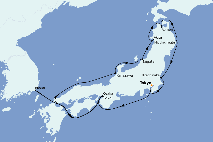 Itinerario del crucero China, Japón, Hong Kong, Taiwán, Corea del Sur 14 días a bordo del Seabourn Encore