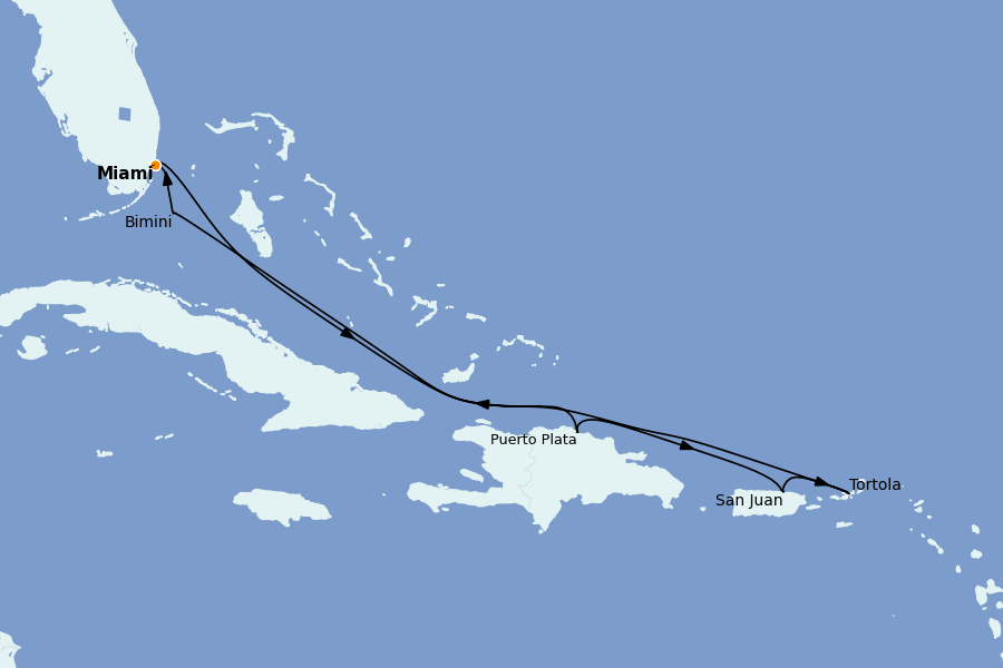 Itinéraire de la croisière Caraïbes de l'Est (Antilles) 8 jours à bord du Resilient Lady