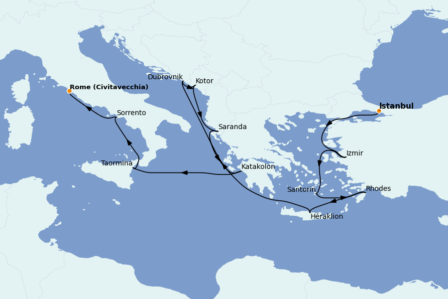 Itinéraire de la croisière Méditerranée Occidentale 14 jours à bord du Sirena