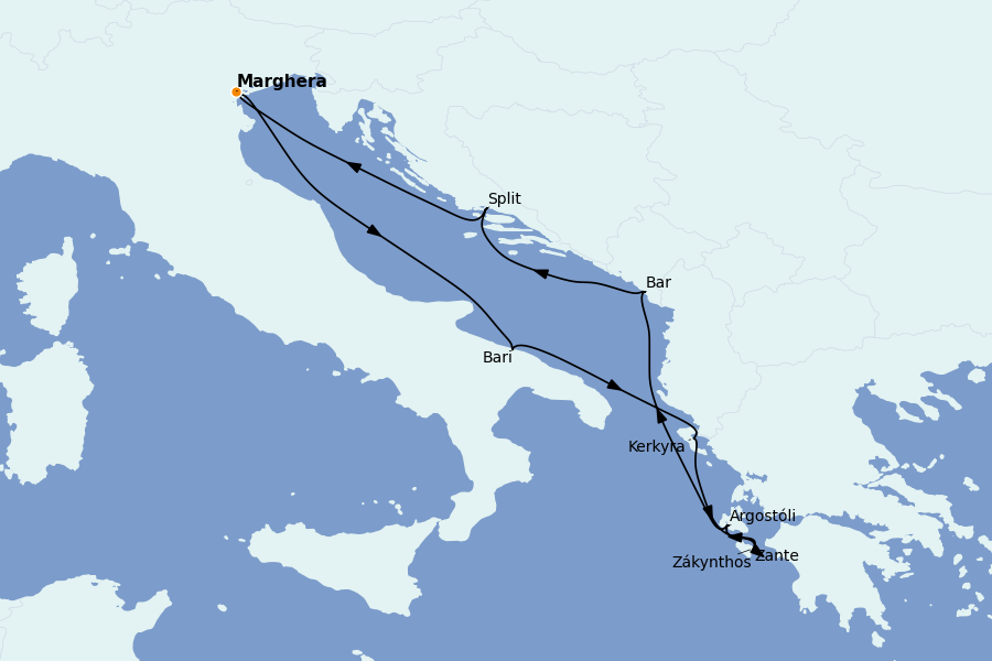 Itinerario del crucero Grecia y Adriático 7 días a bordo del Costa Deliziosa