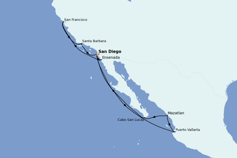 Itinerario del crucero Riviera Mexicana y América Central (Costa Pacífica) 14 días a bordo del Ms Nieuw Amsterdam