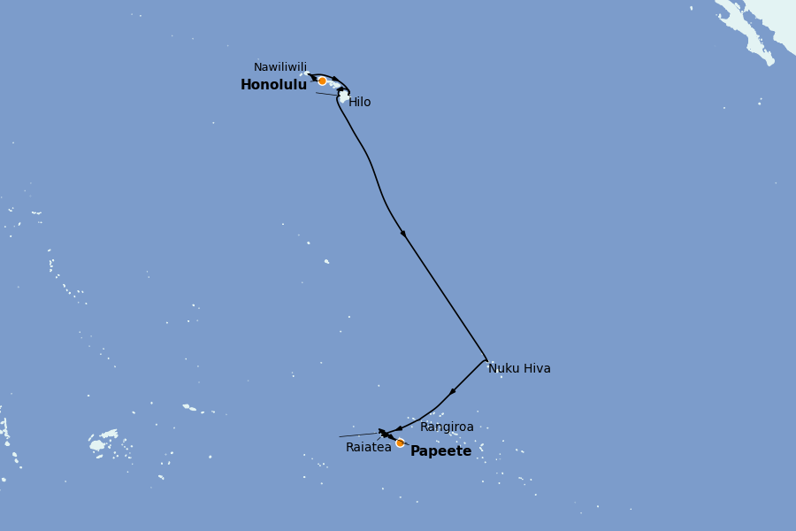 Itinéraire de la croisière Hawaii 14 jours à bord du Riviera