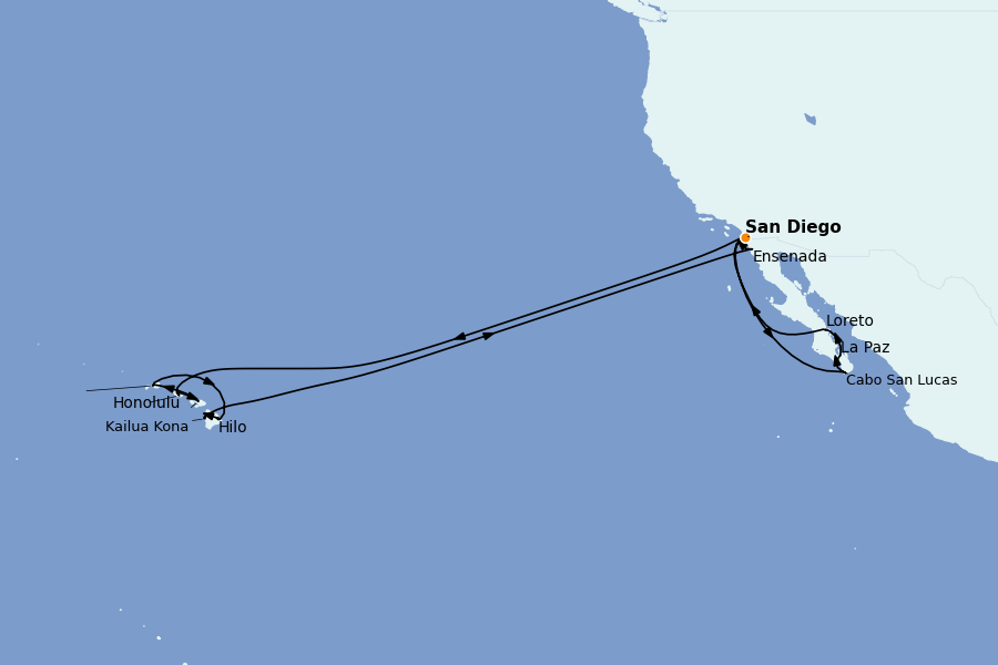 Itinéraire de la croisière Riviera Mexicaine et Amérique Centrale (Côte Pacifique) 24 jours à bord du Ms Koningsdam