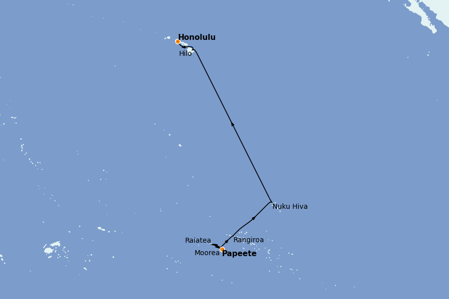 Itinerario del crucero Polinesia 14 días a bordo del Silver Whisper