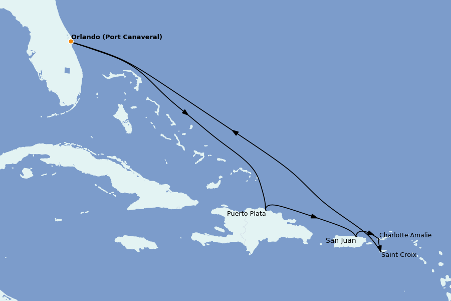 Itinéraire de la croisière Caraïbes de l'Est (Antilles) 8 jours à bord du Adventure of the Seas