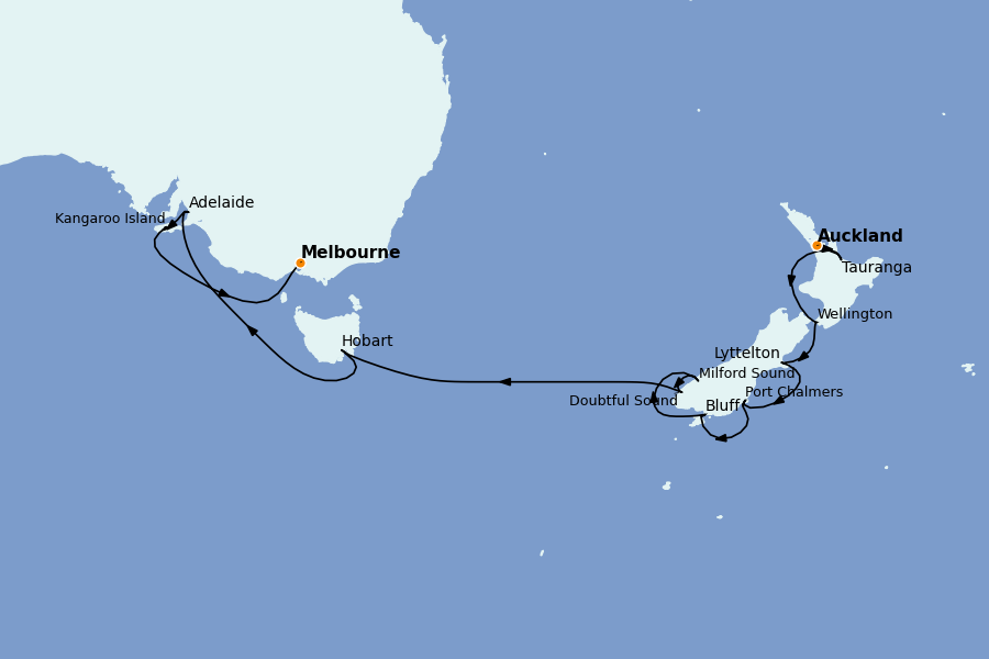 Itinerario del crucero AUSTRALIA Y NUEVA ZELANDA 16 días a bordo del Silver Moon
