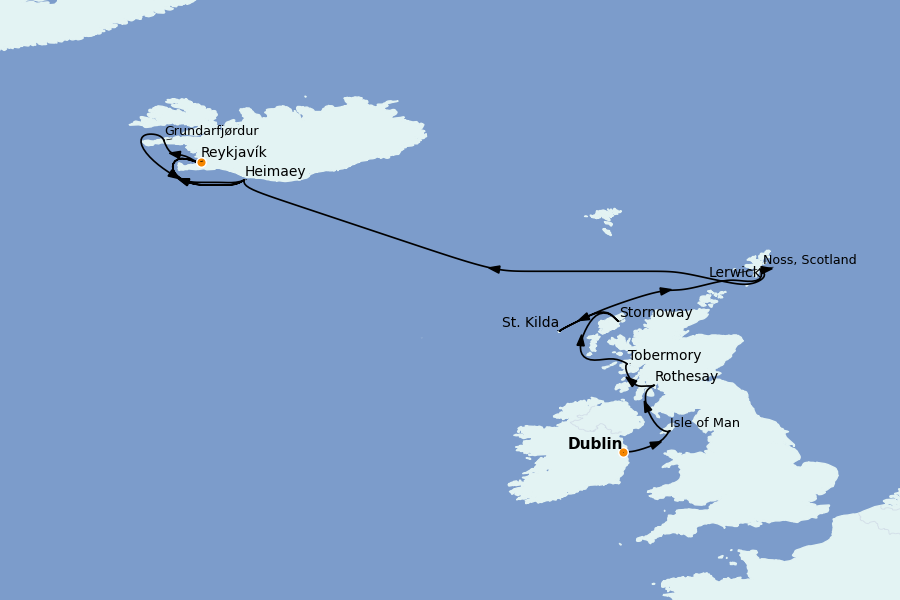 Itinerario del crucero Islas Británicas 20 días a bordo del Seabourn Venture
