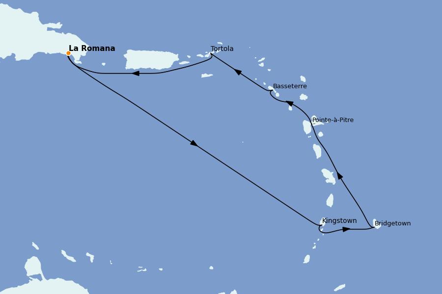 Itinerario del crucero Caribe del Este 7 días a bordo del Costa Pacifica