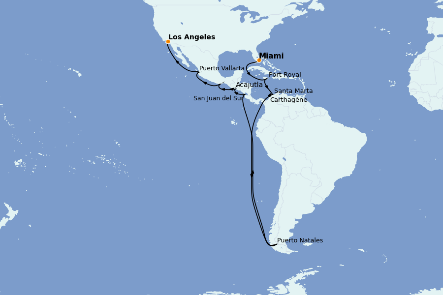 Itinerario del crucero Riviera Mexicana 17 días a bordo del Vista