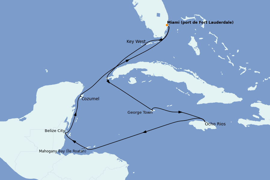Itinéraire de la croisière Caraïbes de l'Ouest - Mexique, Cuba, Jamaïque 10 jours à bord du Ms Rotterdam