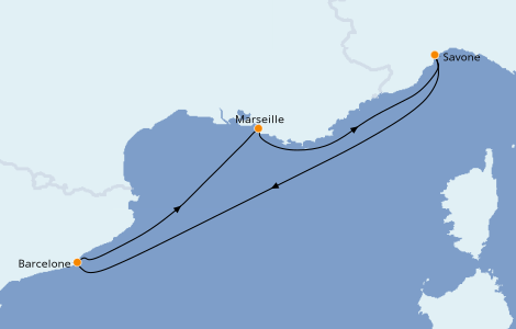 Itinerario del crucero Mediterráneo 4 días a bordo del Costa Diadema