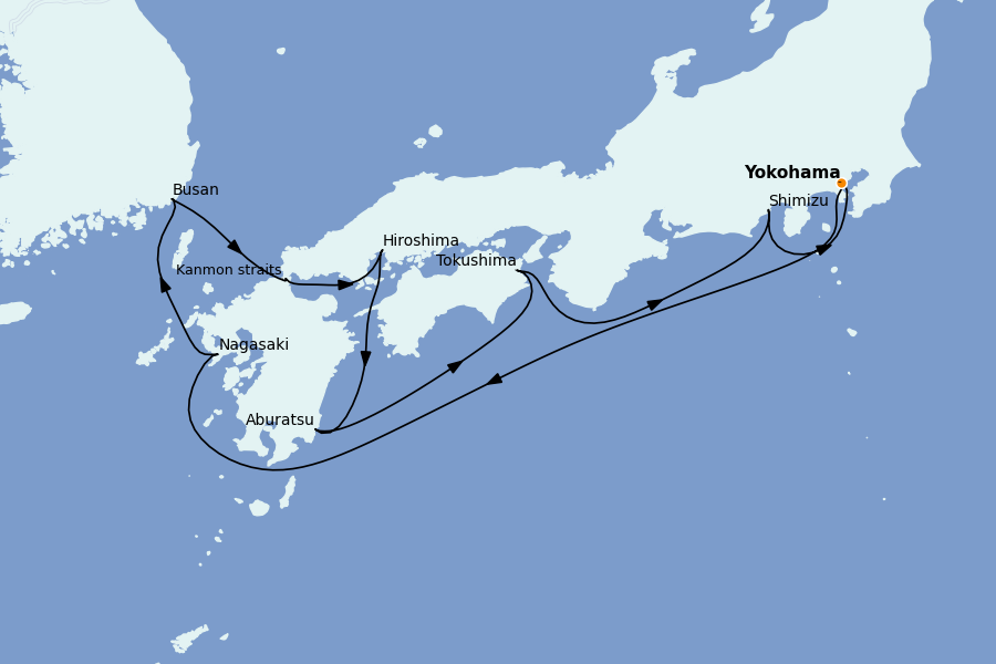 Itinéraire de la croisière Chine, Japon, Hong Kong, Taïwan, Corée du Sud 9 jours à bord du Diamond Princess