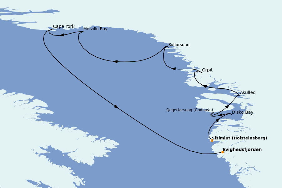 Itinéraire de la croisière Spitzberg, îles Féroé, Groenland, Islande 13 jours à bord du Le Boréal