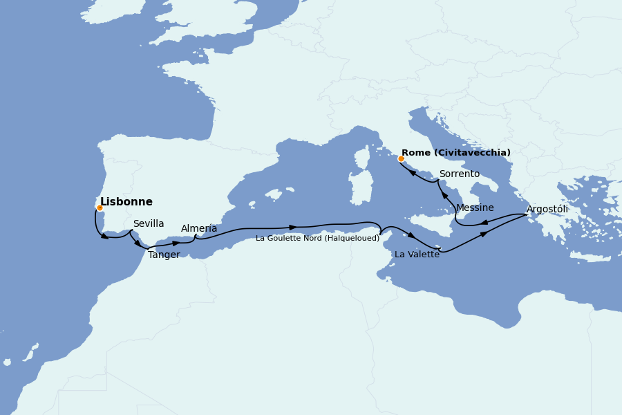 Itinerario del crucero Mediterráneo Occidental 12 días a bordo del Nautica