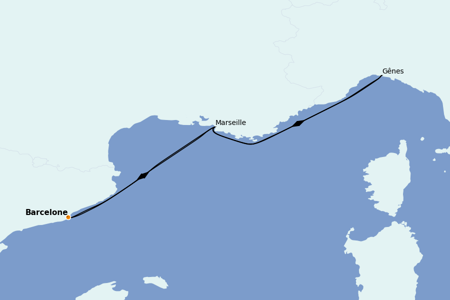 Itinerario del crucero Mediterráneo 4 días a bordo del Costa Favolosa