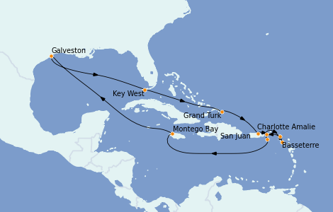Itinerario del crucero Caribe del Este 14 días a bordo del Carnival Dream