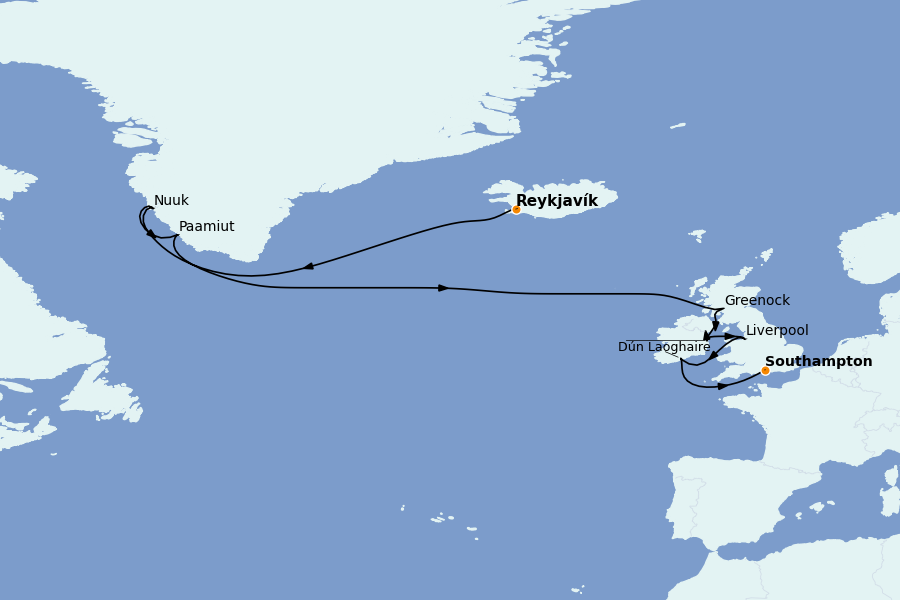 Itinéraire de la croisière Îles Britanniques 16 jours à bord du Seven Seas Mariner