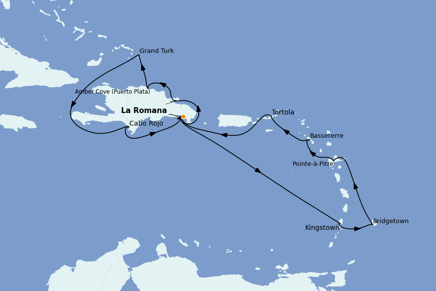 Itinerario del crucero Caribe del Este 14 días a bordo del Costa Pacifica