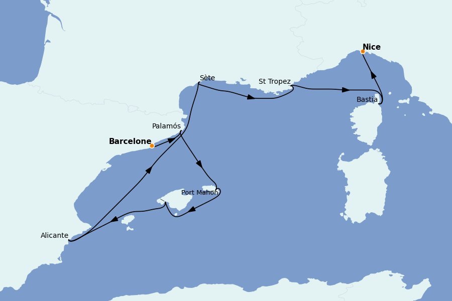 Itinerario del crucero Mediterráneo 10 días a bordo del Silver Whisper
