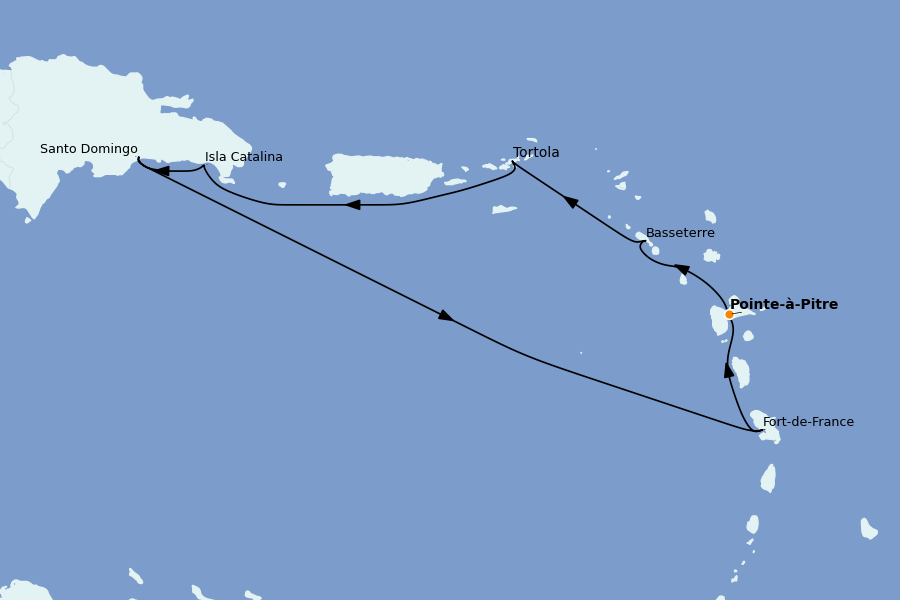 Itinéraire de la croisière Caraïbes de l'Est (Antilles) 7 jours à bord du Costa Favolosa