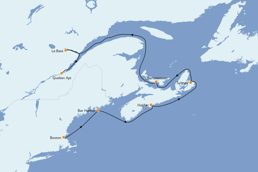 Itinerario del crucero Canadá 7 días a bordo del Norwegian Gem