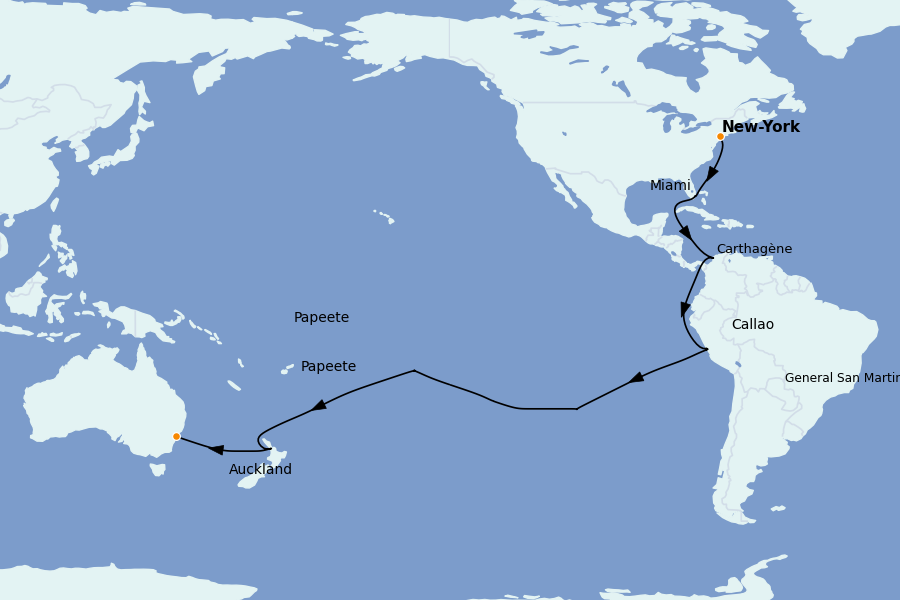 Itinerario del crucero VUELTA AL MUNDO 36 días a bordo del Crown Princess