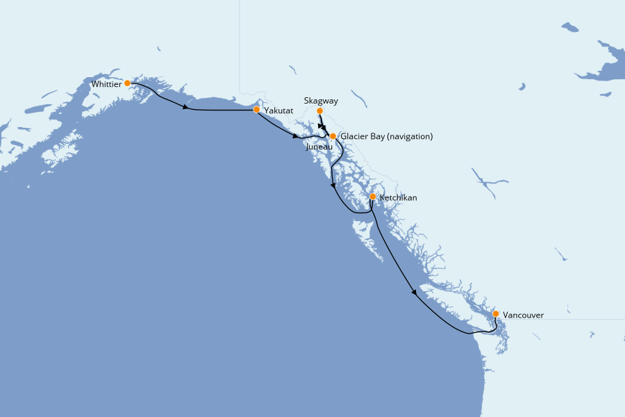 Itinerario del crucero Alaska 7 días a bordo del Grand Princess