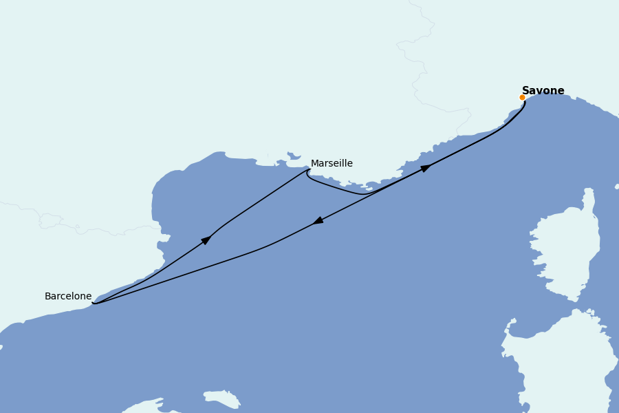 Itinerario del crucero Mediterráneo 4 días a bordo del Costa Fascinosa