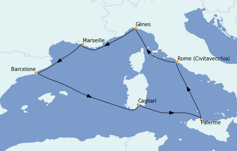 Itinerario del crucero Mediterráneo 7 días a bordo del Costa Firenze