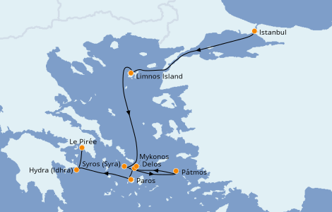 Itinerario del crucero Grecia y Adriático 7 días a bordo del Le Lyrial