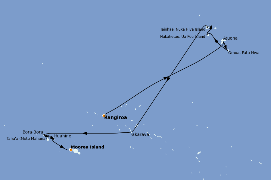 Itinerario del crucero Tahití, Bora Bora, Cook Islands 14 días a bordo del Paul Gauguin