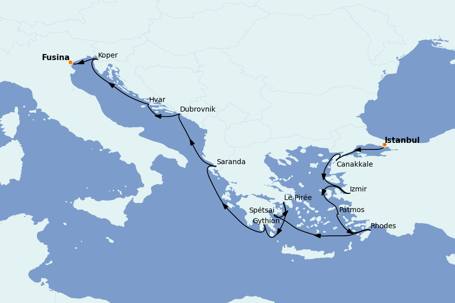 Itinerario del crucero Grecia y Adriático 14 días a bordo del Seabourn Quest