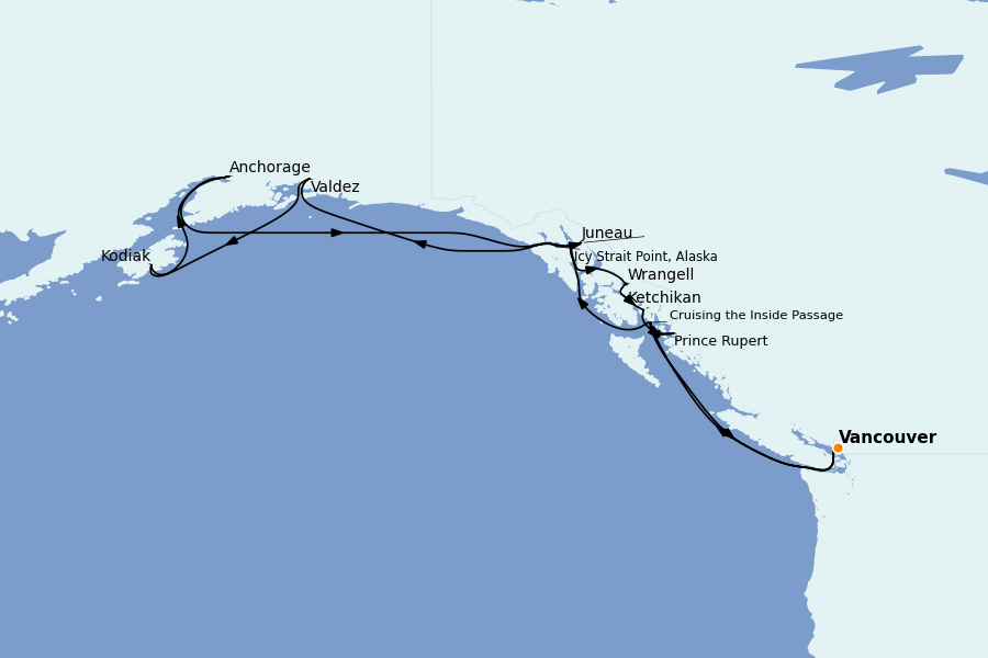 Itinerario del crucero Alaska, Canadá y Glaciares 14 días a bordo del Ms Nieuw Amsterdam