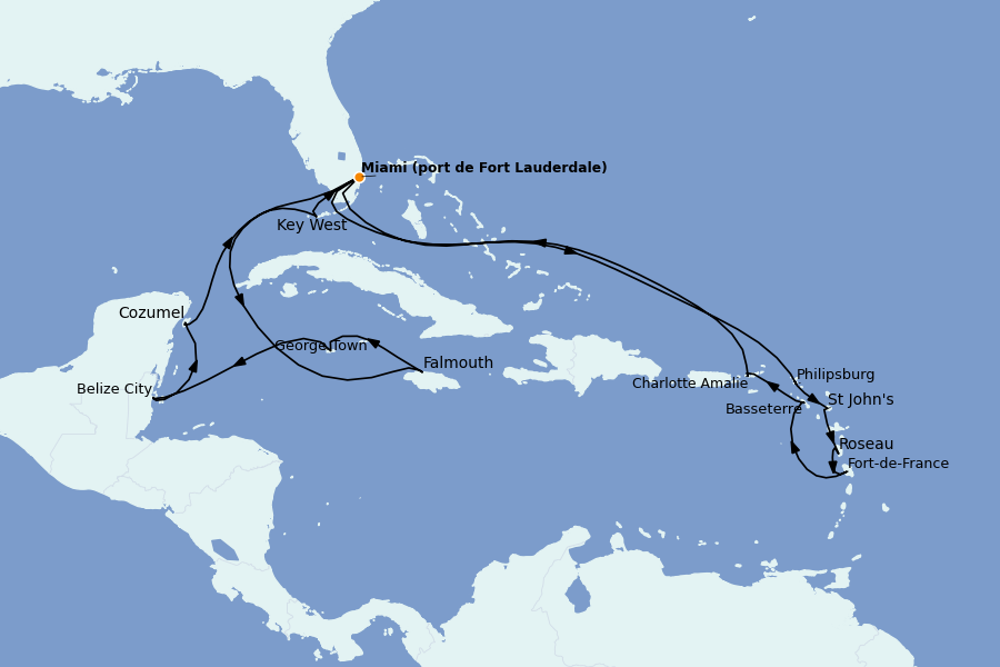 Itinerario del crucero Caribe del Este (Antillas) 21 días a bordo del Ms Rotterdam