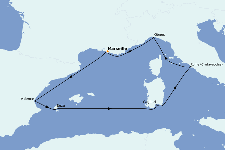 Itinerario del crucero Mediterráneo 7 días a bordo del MSC Musica