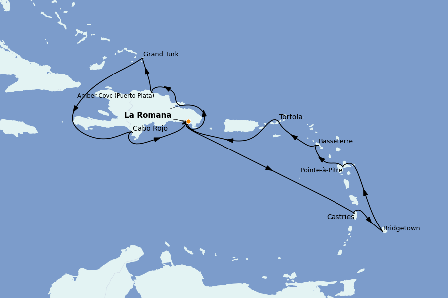 Itinerario del crucero Caribe del Este 14 días a bordo del Costa Pacifica