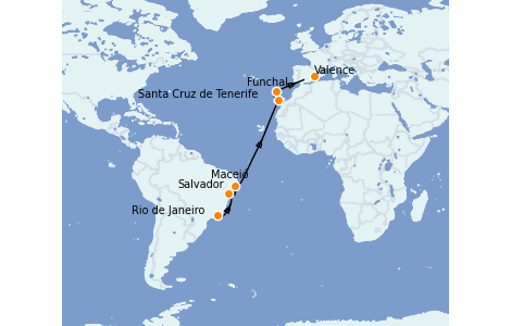 Itinerario del crucero Trasatlántico y Grande Viaje 2022 14 días a bordo del MSC Seaside
