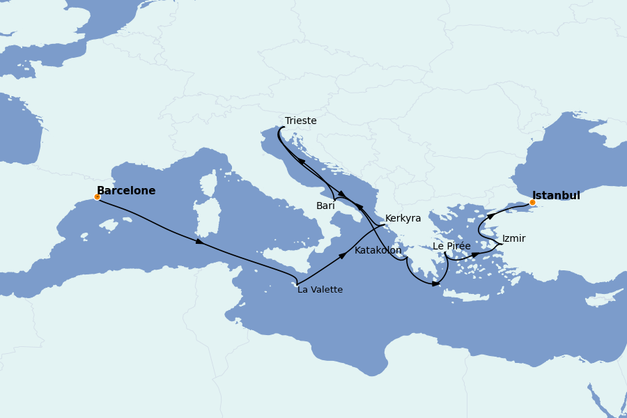 Itinerario del crucero Mediterráneo Occidental 11 días a bordo del MSC Fantasia