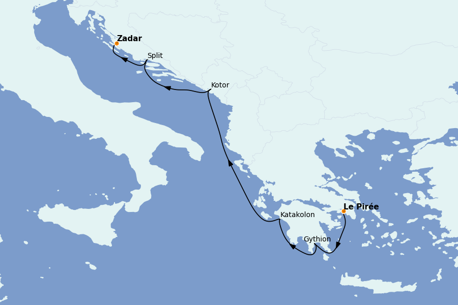 Itinéraire de la croisière Îles Grecques, Adriatique et Turquie - Méditerranée Orientale 7 jours à bord du Silver Nova