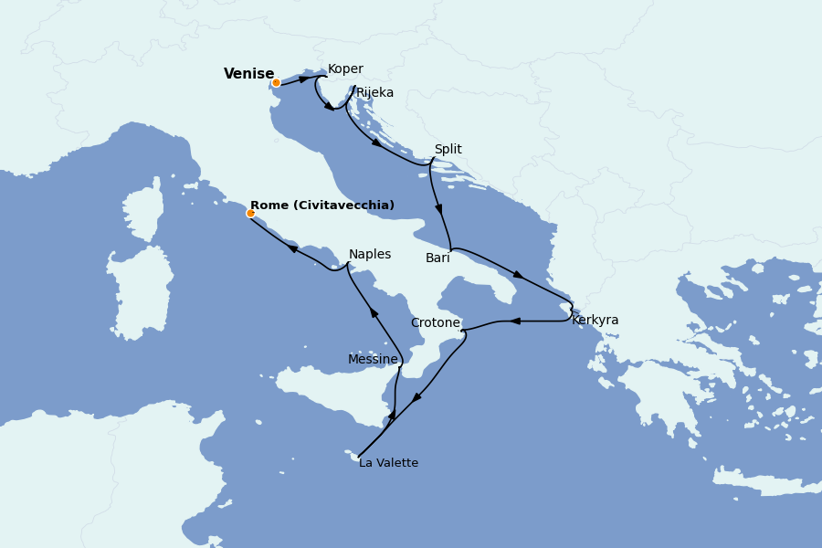 Itinéraire de la croisière Méditerranée Occidentale 10 jours à bord du Sirena