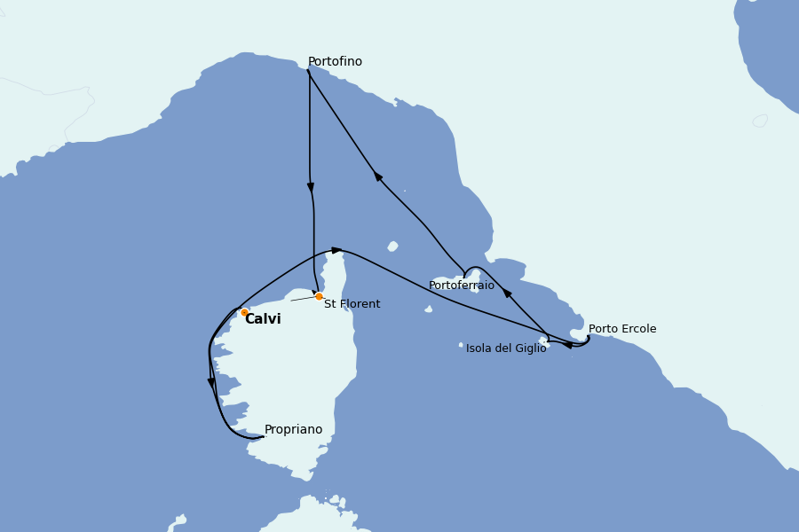 Itinerario del crucero Mediterráneo 8 días a bordo del Le Dumont d'Urville