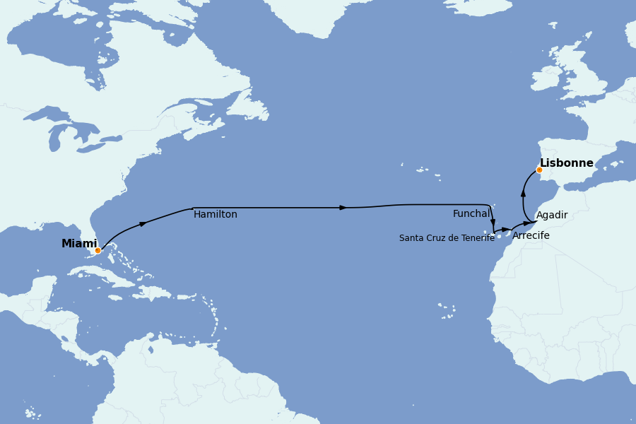 Itinerario del crucero Islas Canarias 15 días a bordo del Nautica