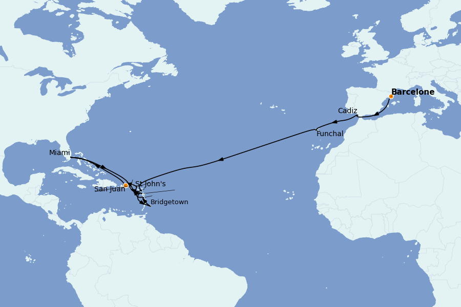 Itinéraire de la croisière Méditerranée Occidentale 24 jours à bord du Explora I