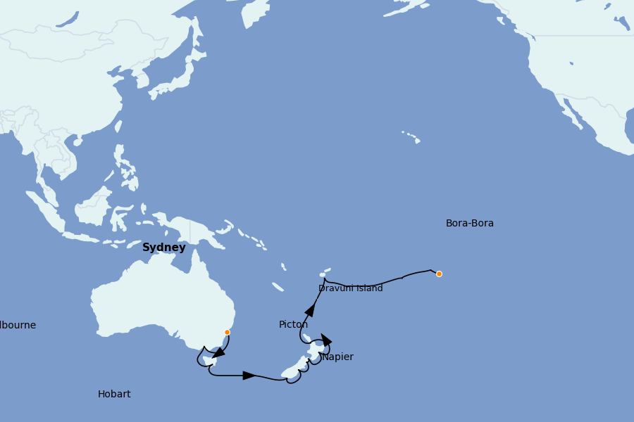 Itinerario del crucero Tahití, Bora Bora, Cook Islands 30 días a bordo del Seabourn Quest