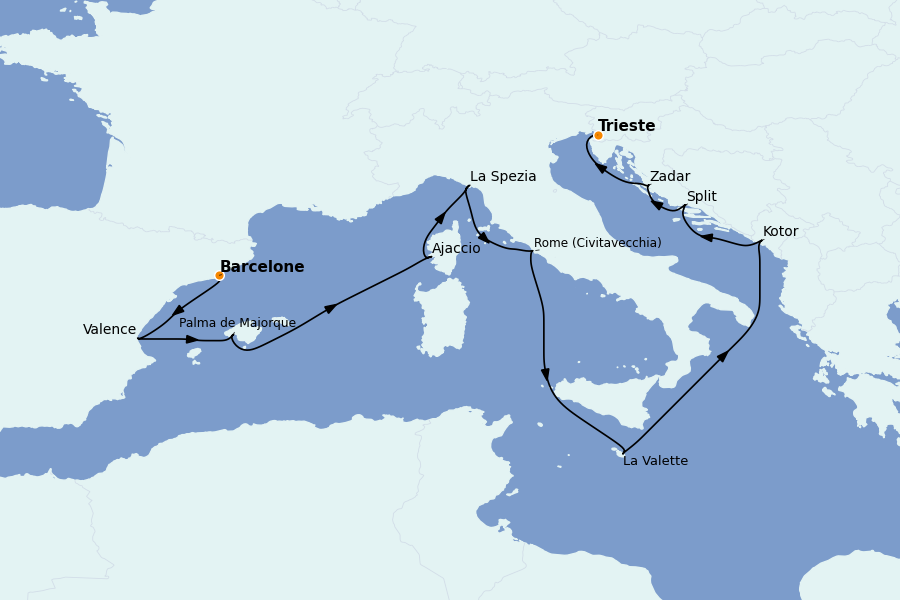 Itinerario del crucero Mediterráneo Occidental 14 días a bordo del Queen Elizabeth